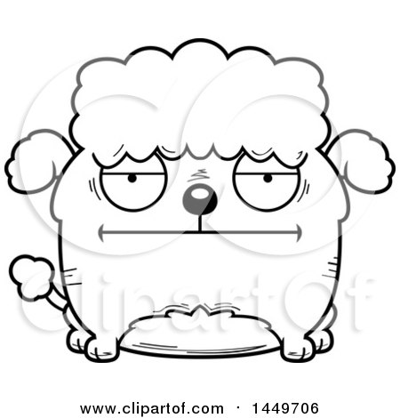 Clipart Graphic of a Cartoon Black and White Lineart Bored Poodle Dog Character Mascot - Royalty Free Vector Illustration by Cory Thoman