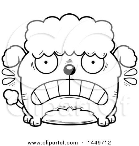 Clipart Graphic of a Cartoon Black and White Lineart Scared Poodle Dog Character Mascot - Royalty Free Vector Illustration by Cory Thoman