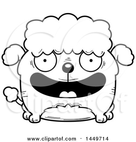 Clipart Graphic of a Cartoon Black and White Lineart Happy Poodle Dog Character Mascot - Royalty Free Vector Illustration by Cory Thoman