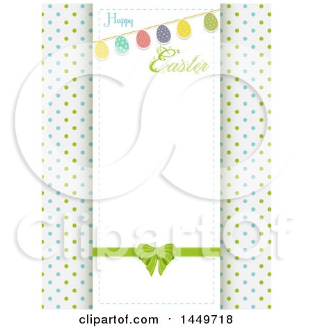 Clipart Graphic of a Happy Easter Greeting and Egg Bunting Banner over Polka Dots - Royalty Free Vector Illustration by elaineitalia