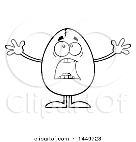 Clipart Graphic of a Cartoon Black and White Lineart Terrified Egg Mascot Character Screaming - Royalty Free Vector Illustration by Hit Toon