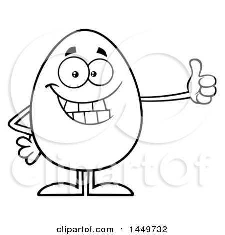 Clipart Graphic of a Cartoon Black and White Lineart Egg Mascot Character Giving a Thumb up - Royalty Free Vector Illustration by Hit Toon