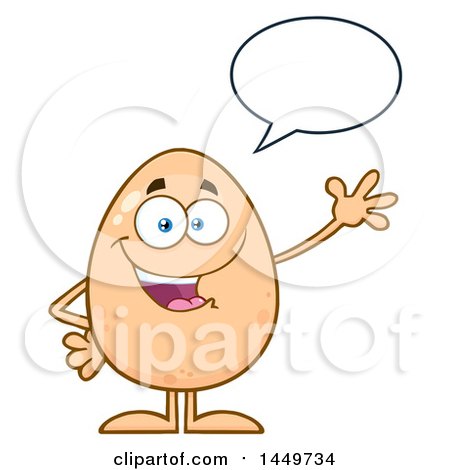 Clipart Graphic of a Cartoon Egg Mascot Character Waving and Talking - Royalty Free Vector Illustration by Hit Toon