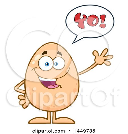 Clipart Graphic of a Cartoon Egg Mascot Character Waving and Saying Yo - Royalty Free Vector Illustration by Hit Toon