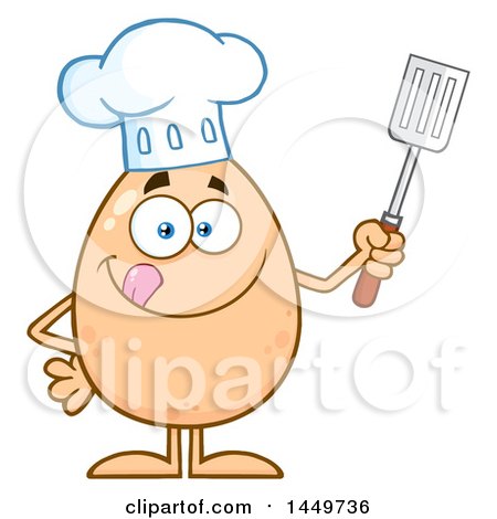 Clipart Graphic of a Cartoon Chef Egg Mascot Character Holding a Spatula - Royalty Free Vector Illustration by Hit Toon