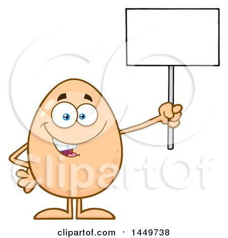 Clipart Graphic of a Cartoon Egg Mascot Character Holding up a Blank Sign - Royalty Free Vector Illustration by Hit Toon