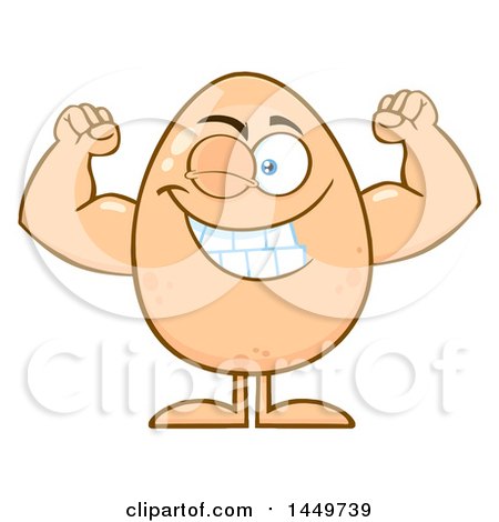 Clipart Graphic of a Cartoon Strong Flexing Egg Mascot Character - Royalty Free Vector Illustration by Hit Toon