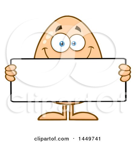 Clipart Graphic of a Cartoon Egg Mascot Character Holding a Blank Sign - Royalty Free Vector Illustration by Hit Toon