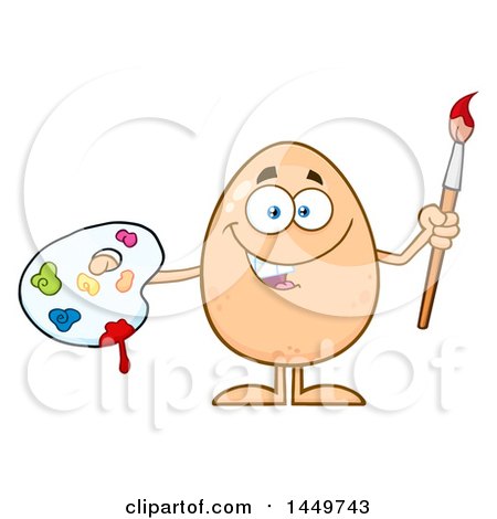 Clipart Graphic of a Cartoon Happy Artist Egg Mascot Character - Royalty Free Vector Illustration by Hit Toon