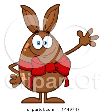 Clipart Graphic of a Cartoon Bunny Eared Chocolate Easter Egg Mascot Character Waving - Royalty Free Vector Illustration by Hit Toon