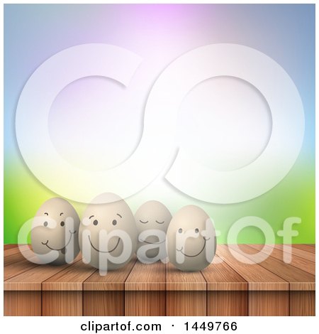 Clipart Graphic of Happy Easter Eggs on a Wood Table - Royalty Free Vector Illustration by KJ Pargeter