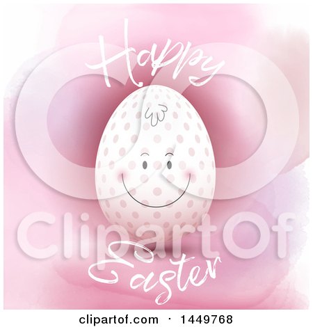 Clipart Graphic of a Polka Dot Egg with Happy Easter Text and Pink Watercolor - Royalty Free Vector Illustration by KJ Pargeter