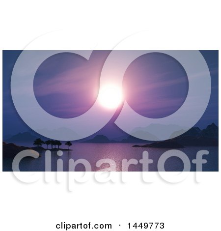 Clipart Graphic of a 3d Purple Sunset or Night Sky over a Bay - Royalty Free Illustration by KJ Pargeter