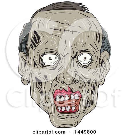 Clipart Graphic of a Sketched Drawing Styled Zombie Head - Royalty Free Vector Illustration by patrimonio
