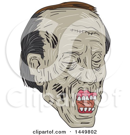 Clipart Graphic of a Sketched Drawing Styled Zombie Head Facing Partially Right - Royalty Free Vector Illustration by patrimonio