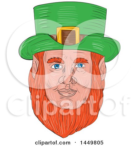 Clipart Graphic of a Sketched Drawing Styled Leprechaun Face - Royalty Free Vector Illustration by patrimonio