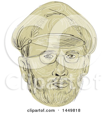 Clipart Graphic of a Sketched Drawing Styled Turkish General Man's Face - Royalty Free Vector Illustration by patrimonio