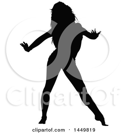 Clipart Graphic of a Black Silhouetted Woman Dancing - Royalty Free Vector Illustration by dero