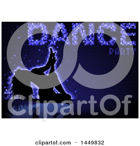 Clipart Graphic of a Silhouetted Sexy Woman Dancing Under Text on Blue Pixels - Royalty Free Vector Illustration by dero