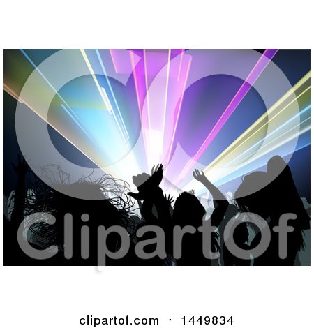 Clipart Graphic of a Crowded Dance Floor of Silhouetted People Under Lights - Royalty Free Vector Illustration by dero
