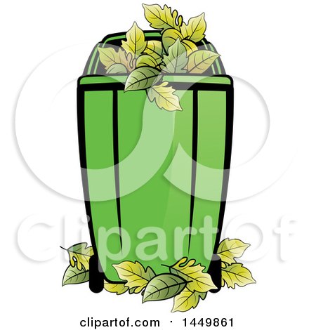 Clipart Graphic of a Green Yard Debris Trash Bin with Leaves - Royalty Free Vector Illustration by Lal Perera