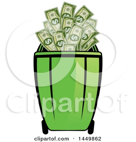 Clipart Graphic of a Green Recycle Bin with Cash Money - Royalty Free Vector Illustration by Lal Perera