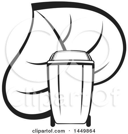 Clipart Graphic of a Black and White Yard Debris Trash Bin with a Leaf - Royalty Free Vector Illustration by Lal Perera