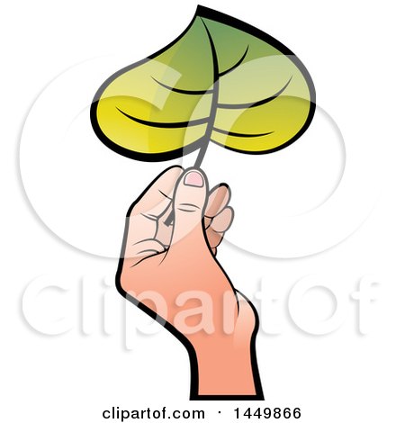 Clipart Graphic of a Hand Holding a Green Leaf - Royalty Free Vector Illustration by Lal Perera