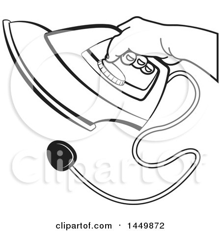 Clipart Graphic of a Black and White Hand Holding an Iron - Royalty Free Vector Illustration by Lal Perera
