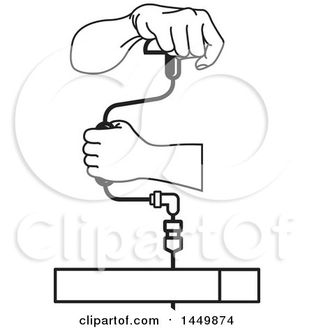 Clipart Graphic of a Black and White Pair of Hands Using a Rachet Brace Drill - Royalty Free Vector Illustration by Lal Perera