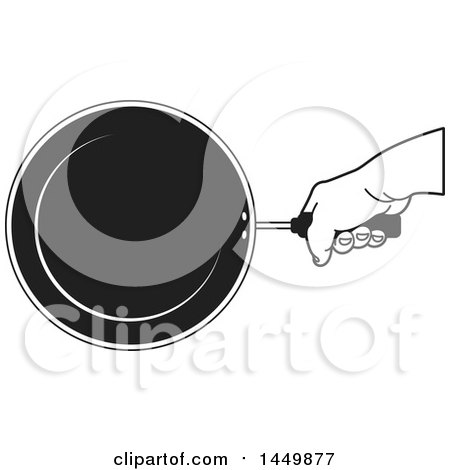 Clipart Graphic of a Black and White Hand Holding a Frying Pan - Royalty Free Vector Illustration by Lal Perera