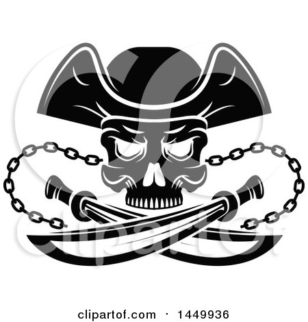 Clipart Graphic of a Black and White Pirate Skull and Crossed Swords - Royalty Free Vector Illustration by Vector Tradition SM