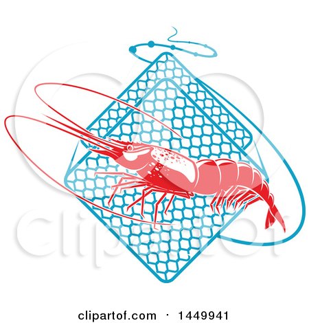 Clipart Graphic of a Red Shrimp and Netting - Royalty Free Vector Illustration by Vector Tradition SM