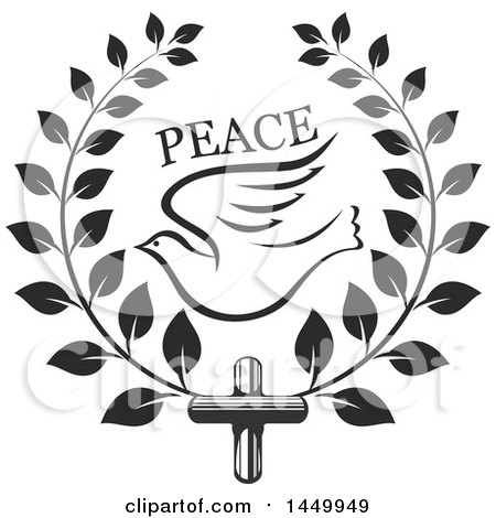 Clipart Graphic of a Black and White Easter Cross with a Dove in a Laurel Wreath - Royalty Free Vector Illustration by Vector Tradition SM