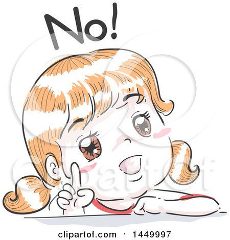 Clipart Graphic of a Retro Sketched White Girl Saying No and Wagging a Finger - Royalty Free Vector Illustration by BNP Design Studio
