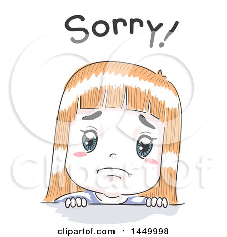 Clipart Graphic of a Retro Sketched White Girl Apologizing Under Sorry Text - Royalty Free Vector Illustration by BNP Design Studio
