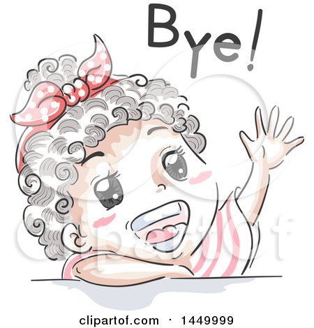 Clipart Graphic of a Retro Sketched Black Girl Waving and Saying Bye - Royalty Free Vector Illustration by BNP Design Studio
