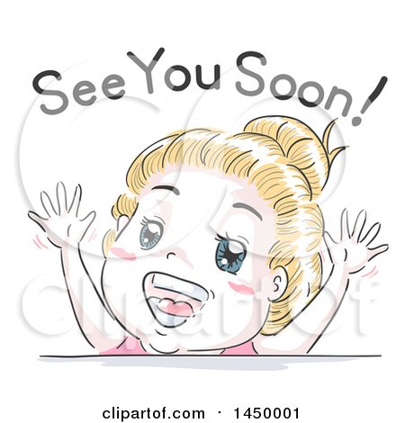Clipart Graphic of a Retro Sketched White Girl Saying See You Soon - Royalty Free Vector Illustration by BNP Design Studio