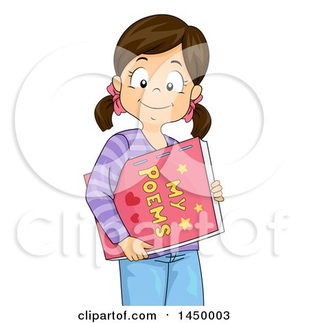 Clipart Graphic of a Happy Brunette White Girl Carrying a Book of Her Poems - Royalty Free Vector Illustration by BNP Design Studio