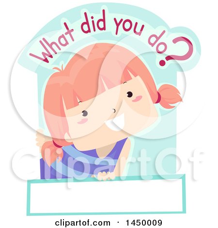 Clipart Graphic of a Happy Red Haired White Girl Asking What Did You Do over Text Space - Royalty Free Vector Illustration by BNP Design Studio
