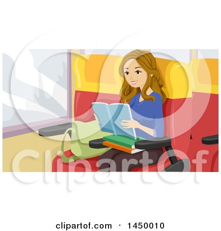 Clipart Graphic of a Happy White Teen Girl Reading a Book on Her Way to School - Royalty Free Vector Illustration by BNP Design Studio