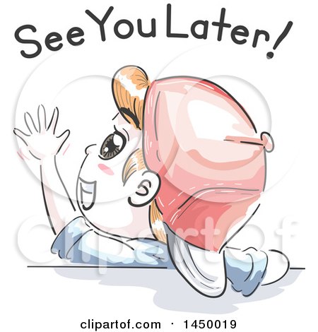 Clipart Graphic of a Retro Sketched White Boy Waving Under See You Later Text - Royalty Free Vector Illustration by BNP Design Studio