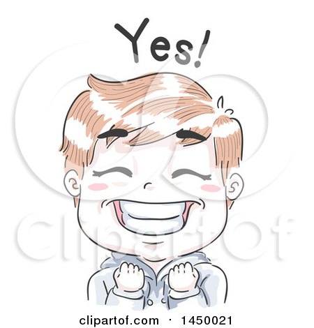 Clipart Graphic of a Retro Sketched Excited White Boy Grinning, Cheering and Saying Yes - Royalty Free Vector Illustration by BNP Design Studio