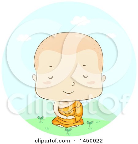 Clipart Graphic of a Sketched Monk Boy Meditating - Royalty Free Vector Illustration by BNP Design Studio