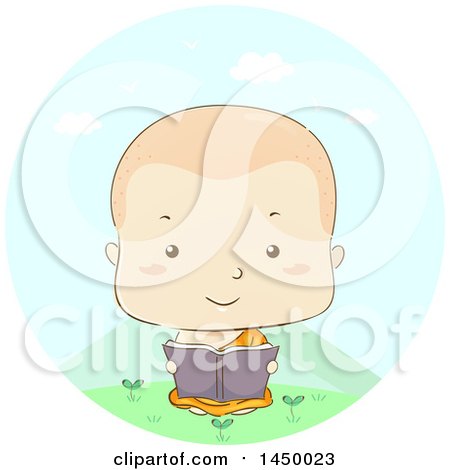 Clipart Graphic of a Sketched Monk Boy Reading Outdoors - Royalty Free Vector Illustration by BNP Design Studio