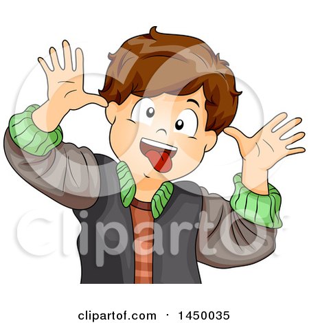 Clipart Graphic of a Brunette Caucasian Boy Making a Funny Face - Royalty Free Vector Illustration by BNP Design Studio