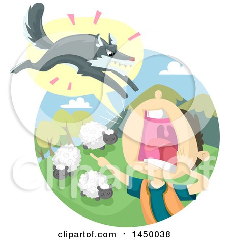 Clipart Graphic of a Fable Scene of the Boy Who Cried Wolf - Royalty Free Vector Illustration by BNP Design Studio