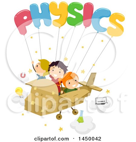 Clipart Graphic of a Group of Children Flying in a Cardobard Plane with Physics Balloons - Royalty Free Vector Illustration by BNP Design Studio