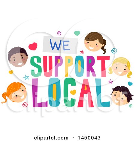Clipart Graphic of a Group of Happy Children Around We Support Local Text - Royalty Free Vector Illustration by BNP Design Studio