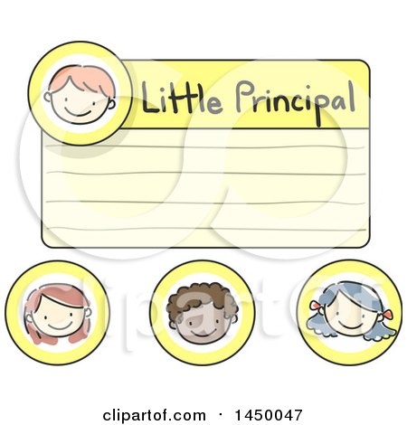 Clipart Graphic of a Sketched Little Principal Name Tag and Other Faces - Royalty Free Vector Illustration by BNP Design Studio